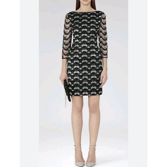 Reiss Mirte Embroidered Dress Black Gray Size 4 - Picture 1 of 7